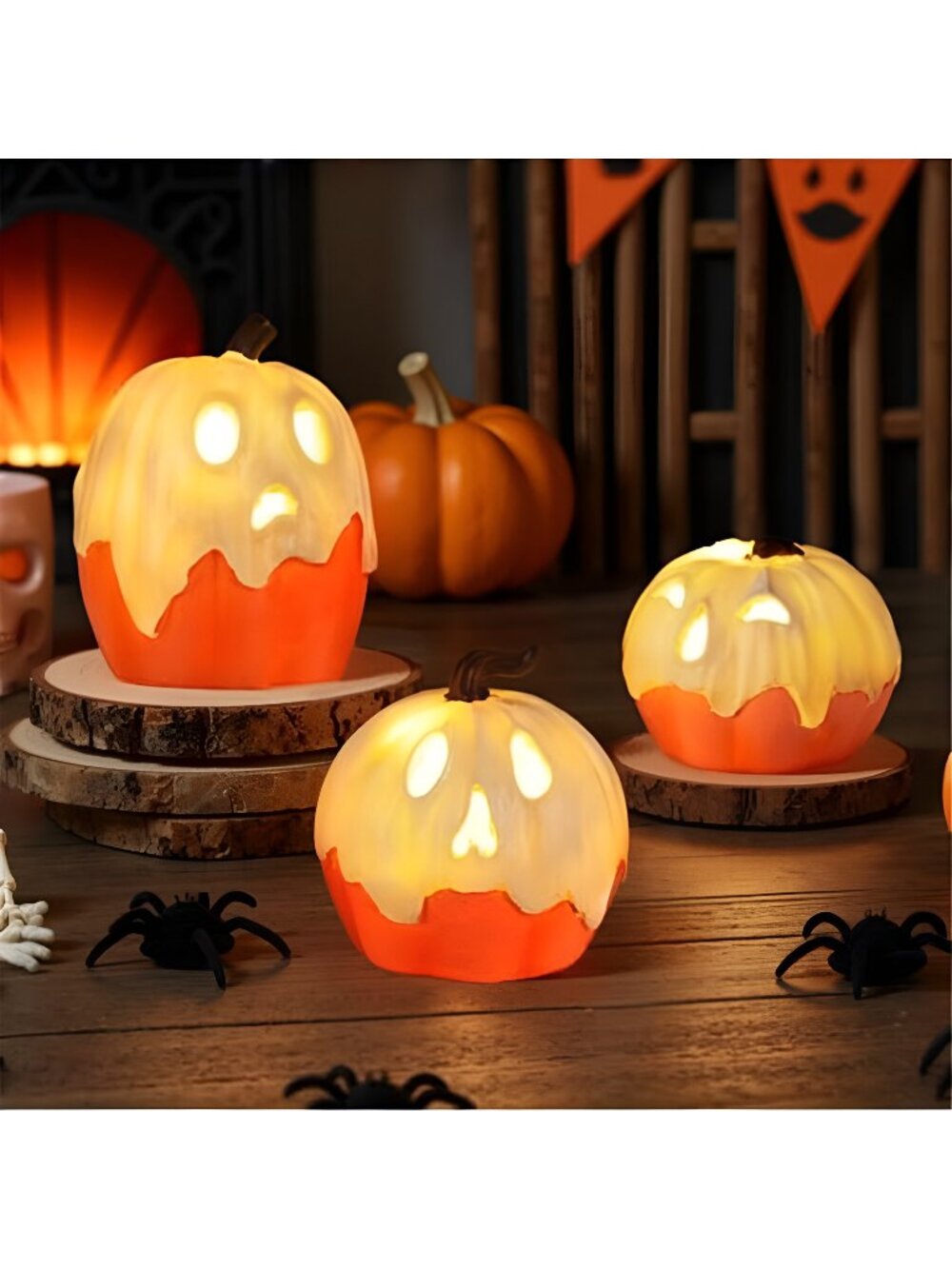 Halloween Decorations,Light Up Ghost Pumpkin Decorations Set of 3,Cute